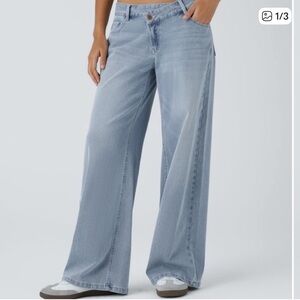 Halara Women’s Low Rise Baggy Wide Leg Jeans – Asymmetric Y2K Washed Denim Pants